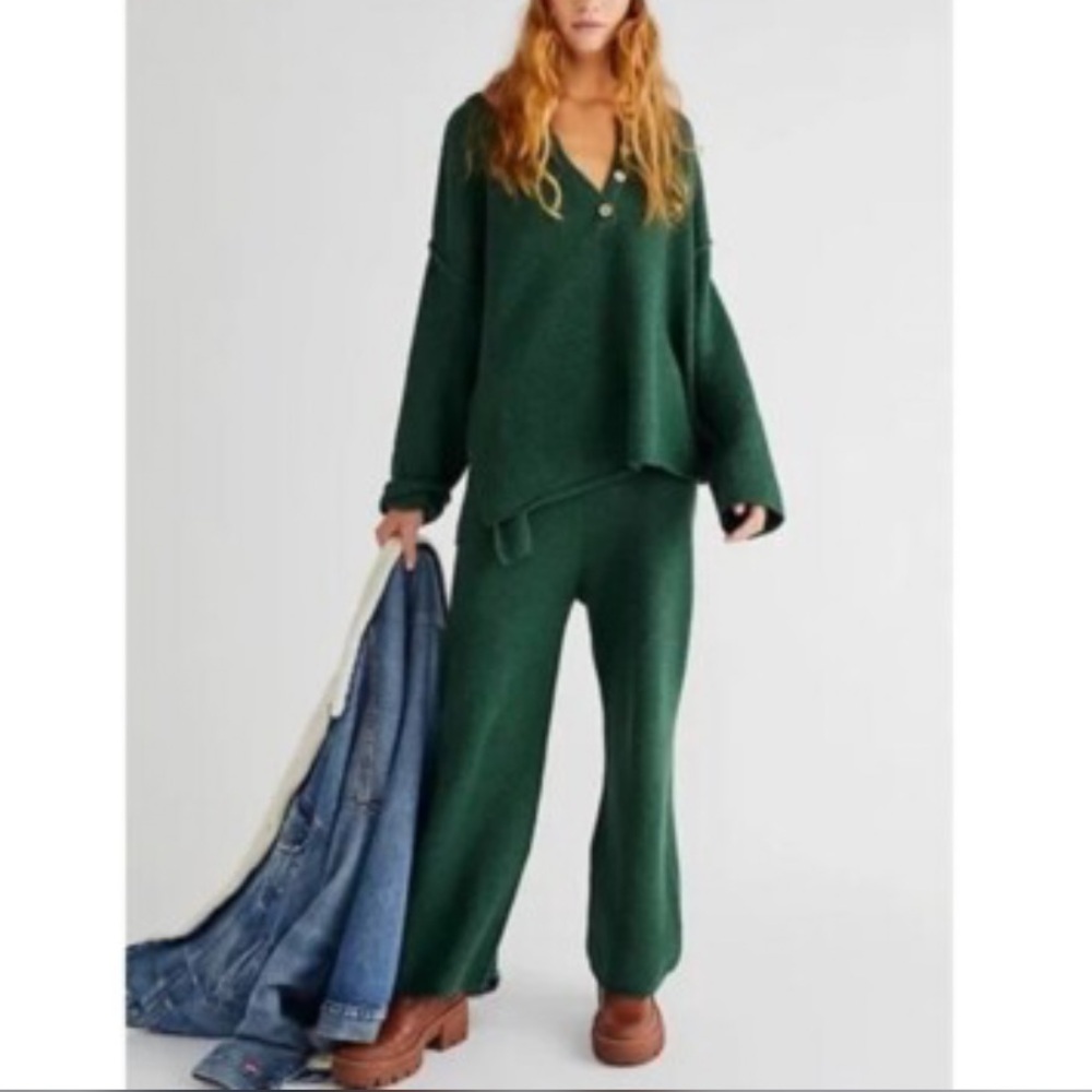 Free People Beach Dark Green Hailee Set top/ Pants S